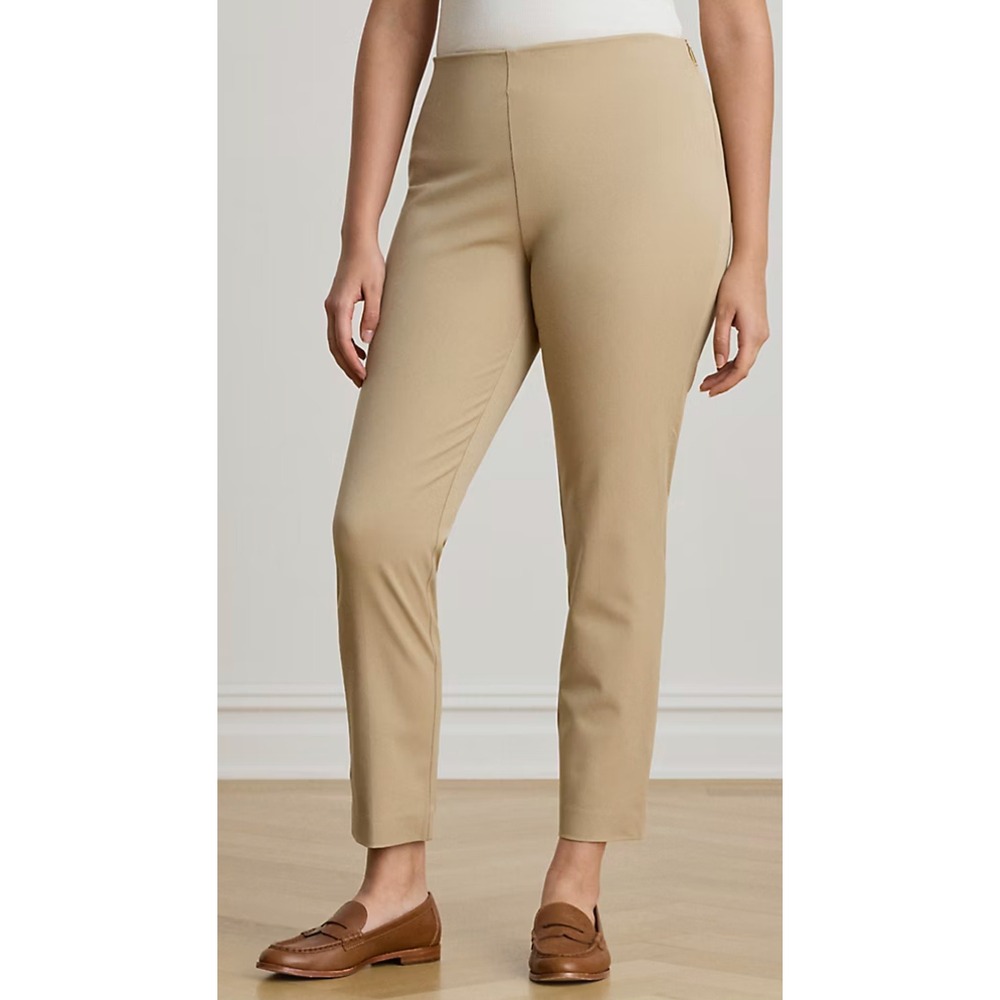 Ralph‎ Lauren Skinny Pant Legging Womens 10 Tan Side Zip Cotton Stretch